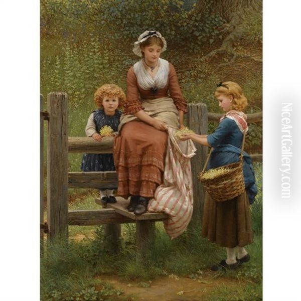 Cowslips Oil Painting by George Dunlop, R.A., Leslie