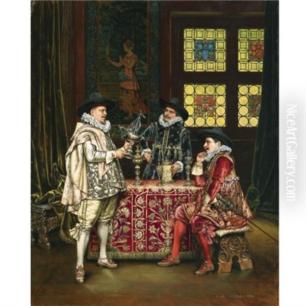 At The Goldsmith's Oil Painting by Adolphe Alexandre Lesrel