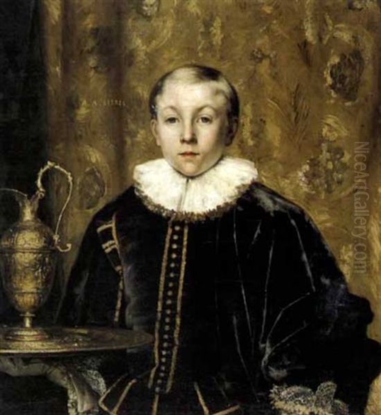 Portrait D'enfant En Costume Renaissance Oil Painting by Adolphe Alexandre Lesrel