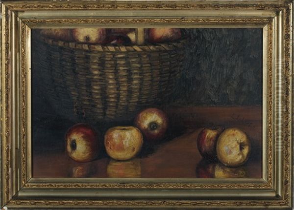 Splint Baskets And Apples Oil Painting by Leonard Lester