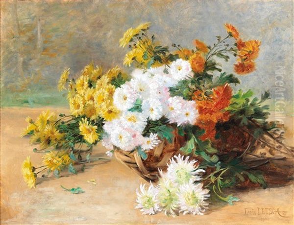 Bouquet Of Flowers In A Basket Oil Painting by Louis Letsch