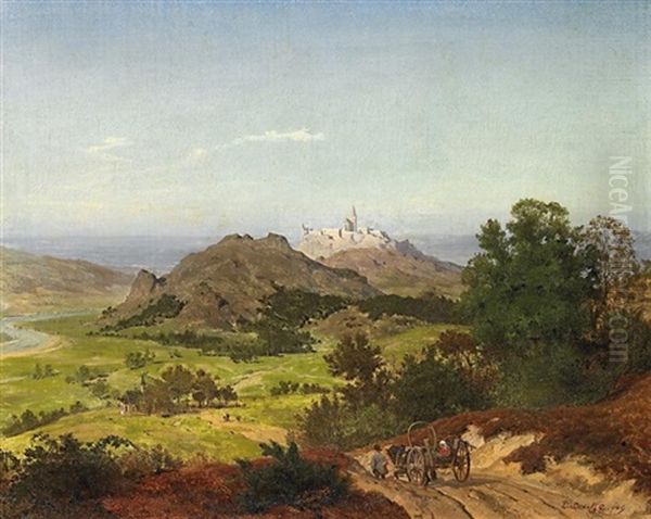 Weite Franzosiche Landschaft Mit Burgdorf Oil Painting by Emanuel Leutze