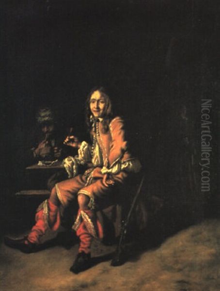 A Young Sportsman Drinking In A Country Inn Oil Painting by Jacobus Levecq