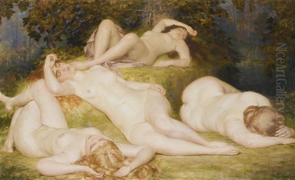 Bacchantes Endormies Oil Painting by Auguste (Maurice Francois Giuslain) Leveque