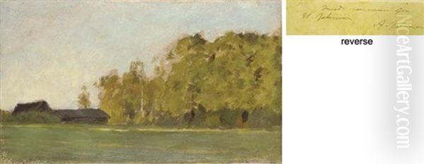 Buildings On A Forest's Edge Oil Painting by Isaak Levitan