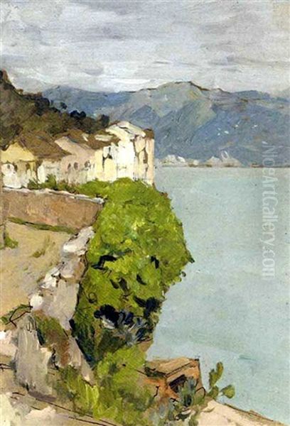 View Of A Coastal Village Oil Painting by Isaak Levitan