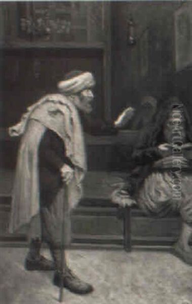 Personnages Dans La Synogogue De Djerba Oil Painting by Alphonse Jacques (Said) Levy