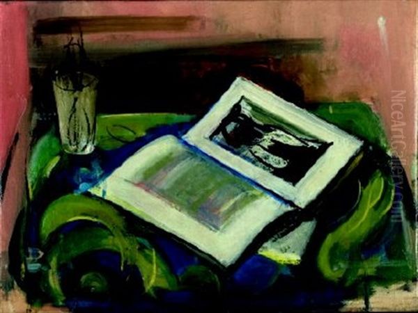 Stilleben Mit Aufgeschlagenem Buch Oil Painting by Rudolf Levy