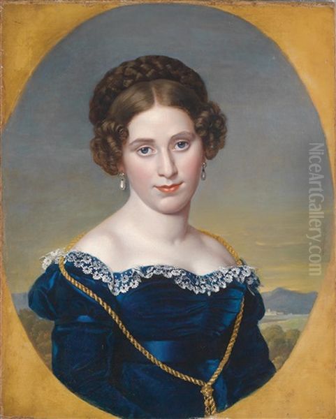 Bildnis Einer Dame Vor Landschaftshintergrund Oil Painting by Eduard Friedrich Leybold