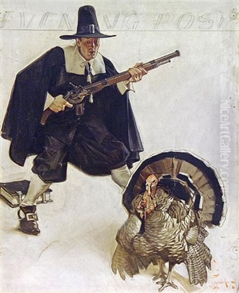 Turkey Dinner Oil Painting by Joseph Christian Leyendecker
