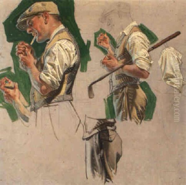 Golfer Lighting His Cigarette Oil Painting by Joseph Christian Leyendecker