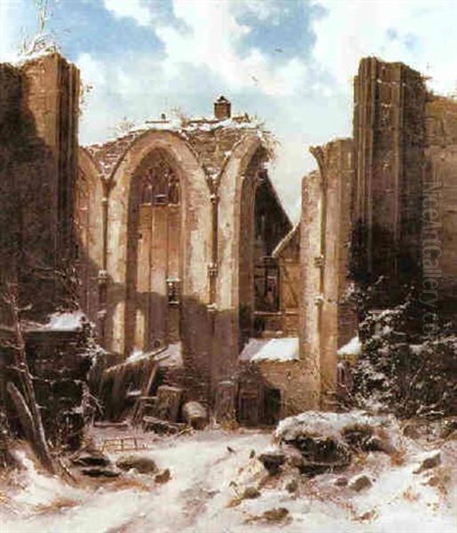 Klosterruine Meisen Im Winter Oil Painting by Julius Karl von Leypold