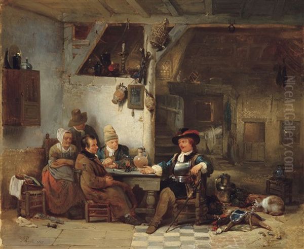 A Company In An Interior (1837) Oil Painting by Hendrik Jan Augustyn Leys