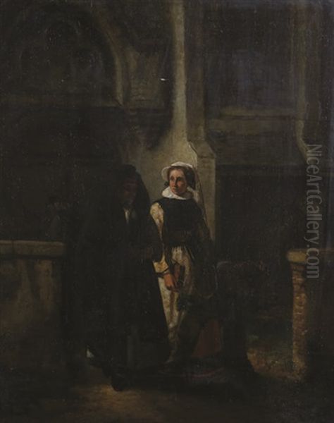 A La Sortie De L'eglise Oil Painting by Hendrik Jan Augustyn Leys