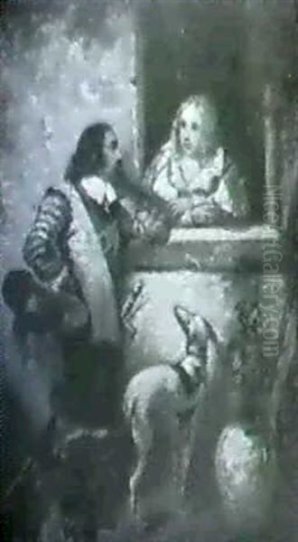 Man And Woman Standing By A Window Oil Painting by Hendrik Jan Augustyn Leys