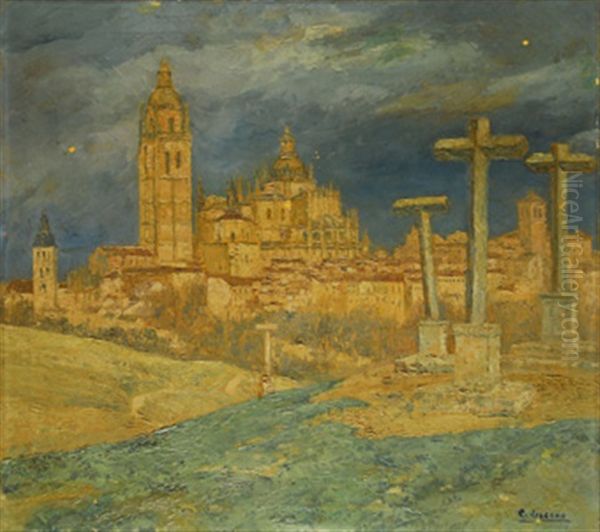 Vista Segovia Desda Calvario Oil Painting by Carlos Lezcano Fernandez