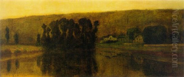 The Farm Near The Pond Oil Painting by Leon Augustin L'Hermitte