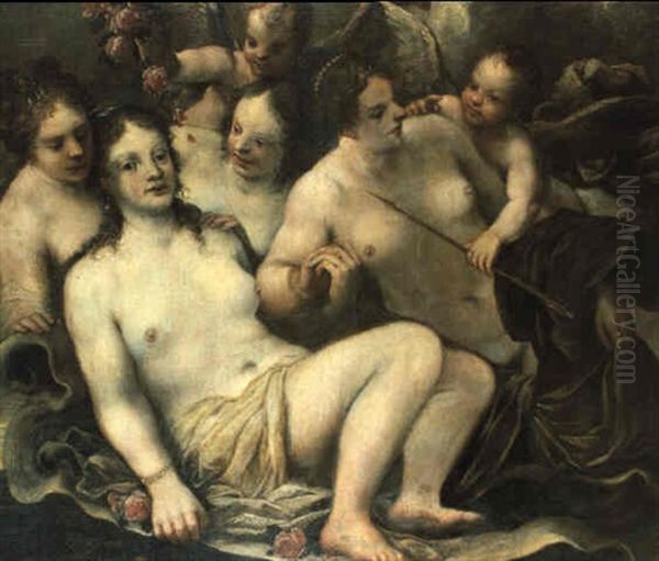 Venus, Amor Und Flora Oil Painting by Pietro Liberi