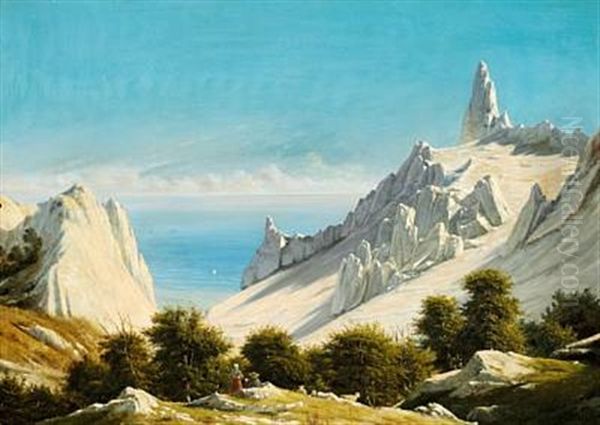 Summer Day With A View Of Sommerspiret, The Cliffs Of Mon Oil Painting by Georg Emil Libert