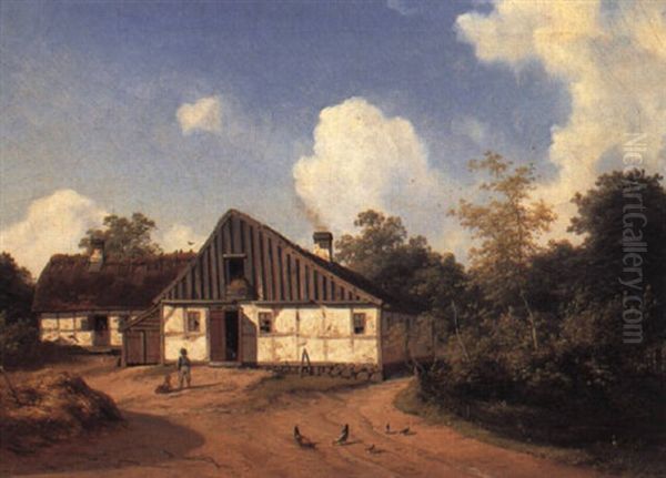 Legende Born Foran Et Bondehus Oil Painting by Georg Emil Libert
