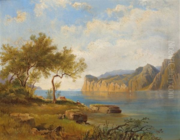Felsige Kustenlandschaft Oil Painting by Eduard Peithner Von Lichtenfels