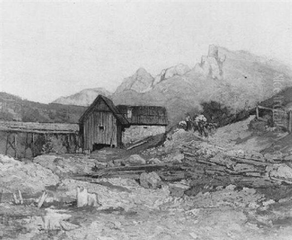 Holzmuhle In Einer Gebirgslandschaft Oil Painting by Eduard Peithner Ritter von Lichtenfels