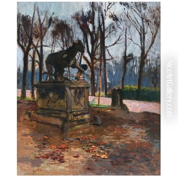 Lion Statue In The Park Oil Painting by Ulvi Liegi