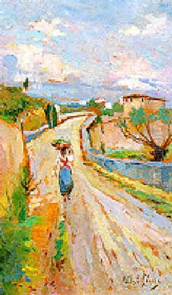Paesaggio Con Figura Oil Painting by Ulvi Liegi (Luigi Levi)