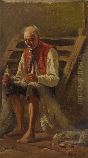 Alter Fischer Oil Painting by Adolf Heinrich Lier