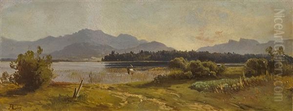 Am Ufer Des Chiemsees (breitbrunn) Oil Painting by Adolf Heinrich Lier