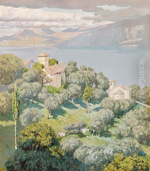 Blick Auf Den Gardasee An Einem Prachtvollen Sommertag Oil Painting by Hans Lietzmann