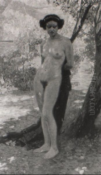 A Nude In A Landscape Oil Painting by Hans Lietzmann