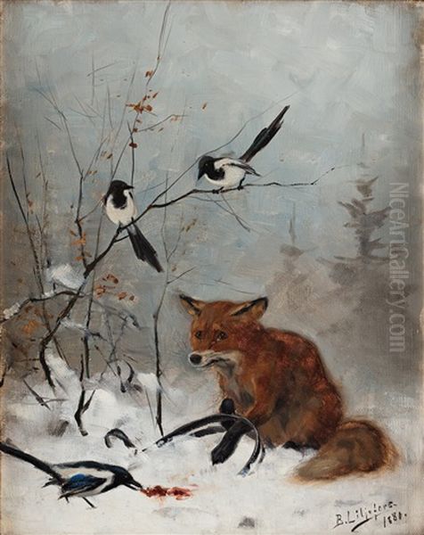 Trapped Fox Oil Painting by Bruno Liljefors