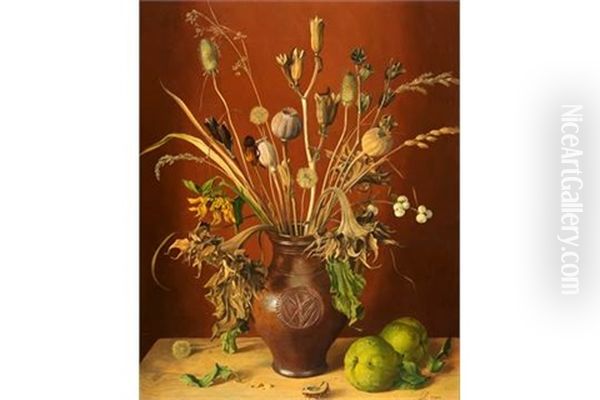 Getrockneter Wiesenstraus Mit Reifen Quitten Oil Painting by Erich Lindenau