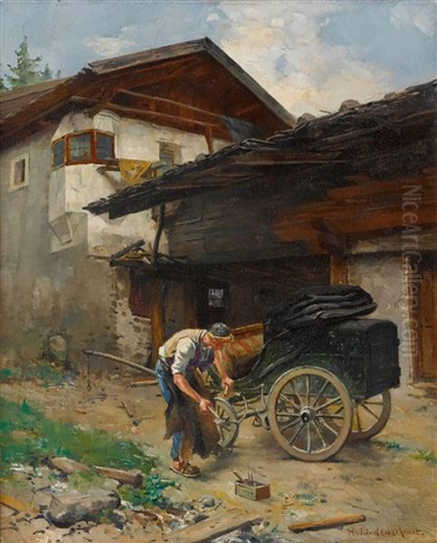 Ein Wagenbauer Bei Der Arbeit Oil Painting by Hermann Lindenschmit