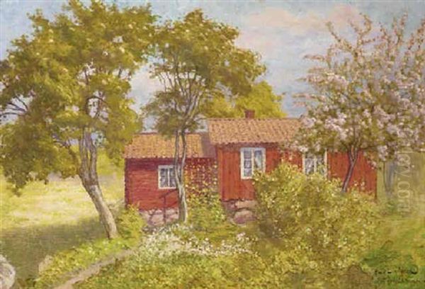 The Red Hut, Grisslehamn, Sweden Oil Painting by Emil (Harald Emanuel) Lindgren