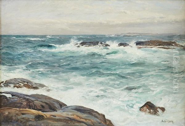 Coastal Scene Oil Painting by Berndt Adolf Lindholm
