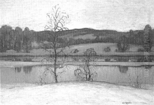 Snowy River Landscape Oil Painting by Carl Olaf Eric Lindin