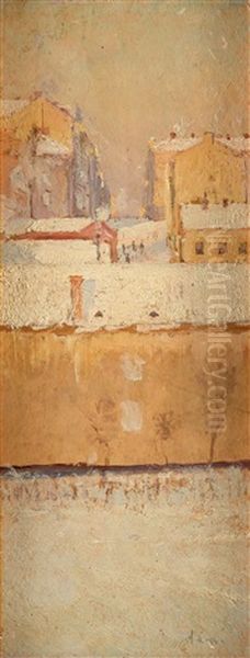 Stockholmsmotiv, Vinter, Tunnelgatan 25, Stockholm (scene From Stockholm, Winter, Tunnelgatan 25, Stockholm) Oil Painting by Axel Lindman