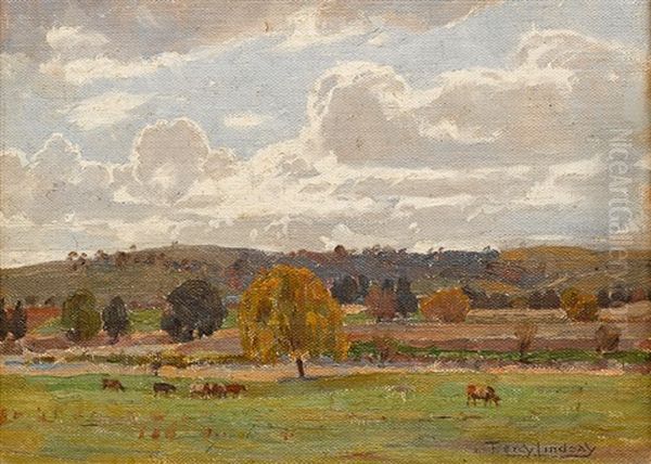 Cattle Grazing Oil Painting by Perceval Charles (Percy) Lindsay