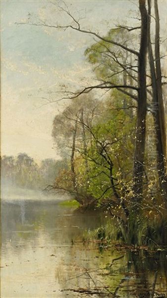 Insjolandskap Oil Painting by Arvid Mauritz Lindstroem