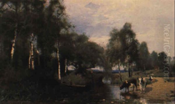 Hogsommardag Vid An Oil Painting by Arvid Mauritz Lindstroem