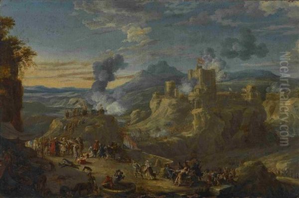 Osmanenuberfall In Bergiger Landschaft Oil Painting by Johannes Lingelbach