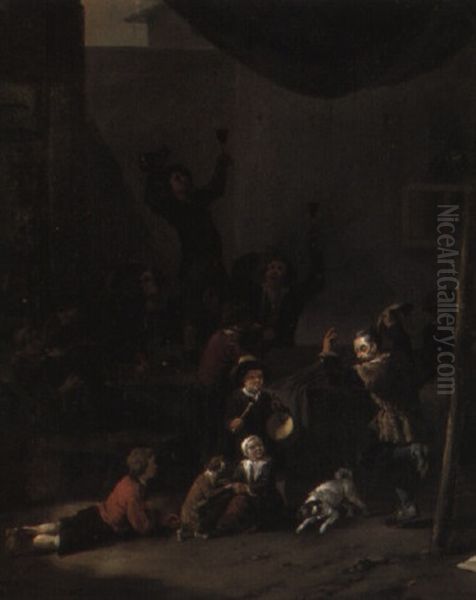 Peasants Merrymaking In The Courtyard Of A Tavern Oil Painting by Johannes Lingelbach