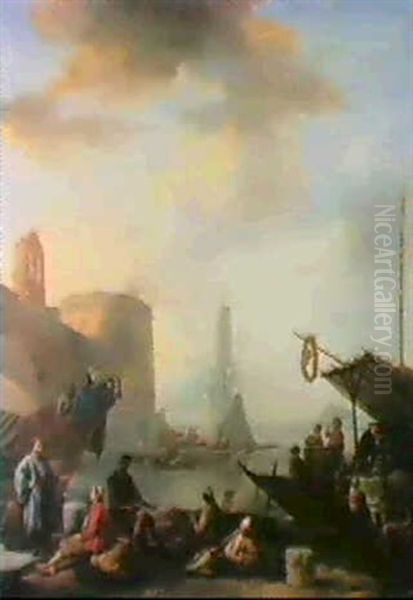 Vue D'un Port Italien Oil Painting by Johannes Lingelbach