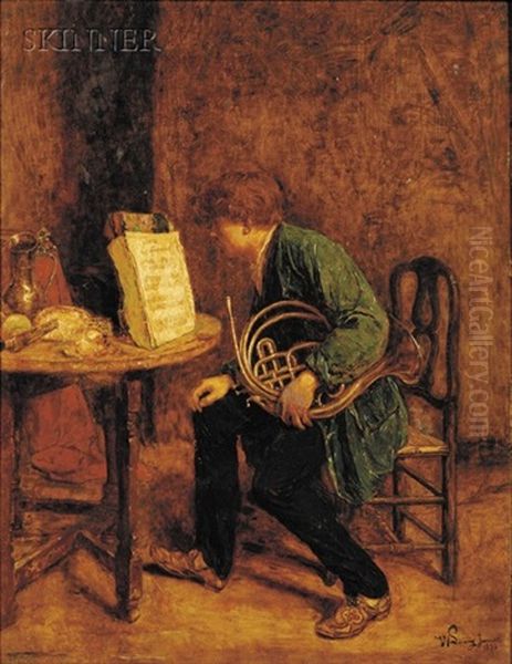 Man With French Horn Oil Painting by Willem Linnig the Elder