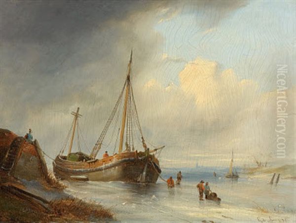 Maritime Winterlandschaft Oil Painting by Egidius Linnig