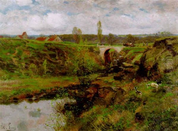 Fruhlingslandschaft Im Ahrtal Oil Painting by Adolf Lins