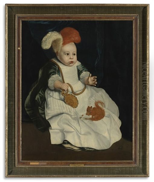Portrait Of A Child With A Red Squirrel Oil Painting by Peter Van Lint