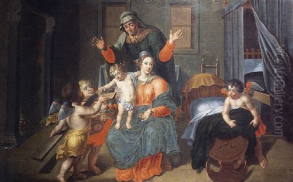 La Sainte Famille Avec Des Anges Oil Painting by Peter Van Lint